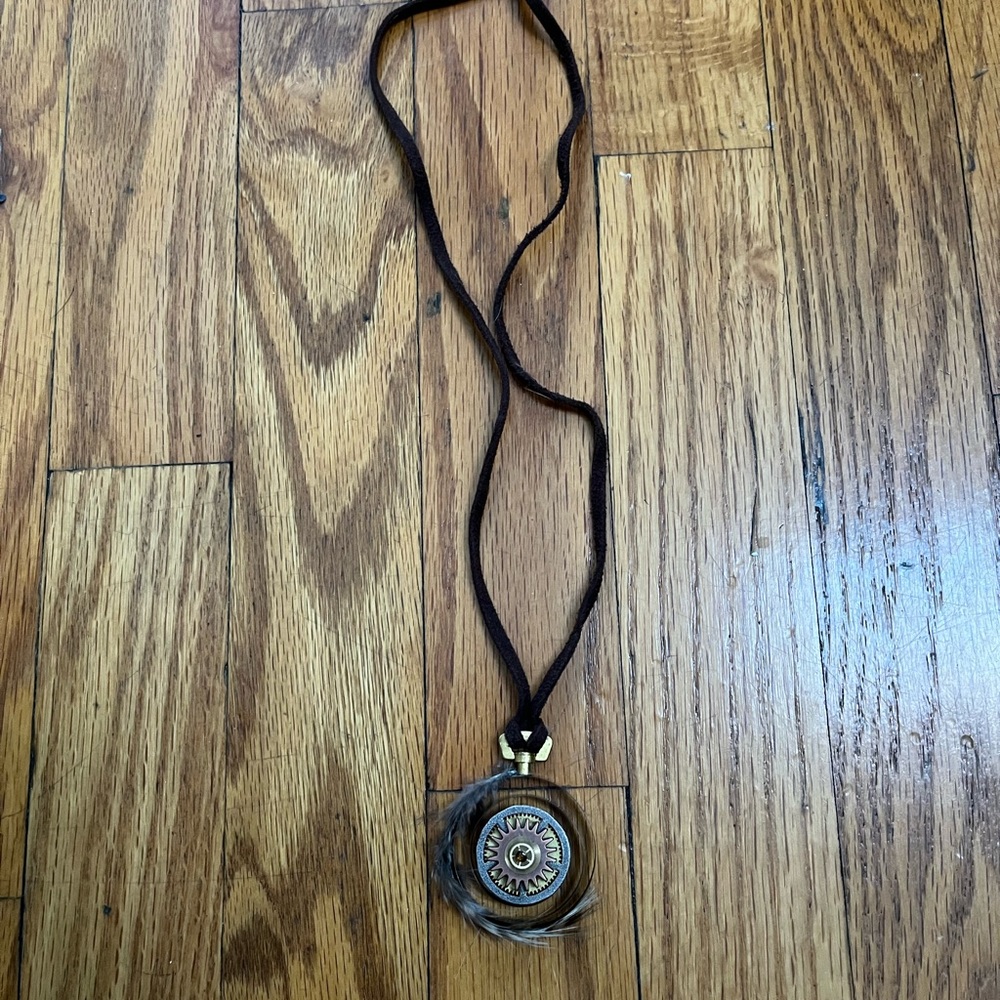 Steampunk clock part and feather necklace OOAK handmade